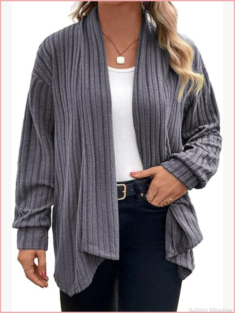 Plus Size Asymmetrical Knit Open Front Cardigan 1x-5x